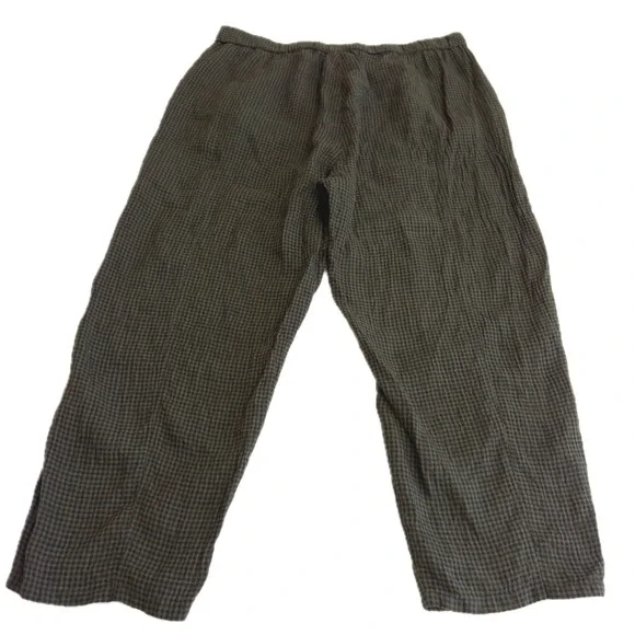 Eileen Fisher Pants Women X Large Green Black Puckered Organic Linen Tapered - Picture 5 of 12